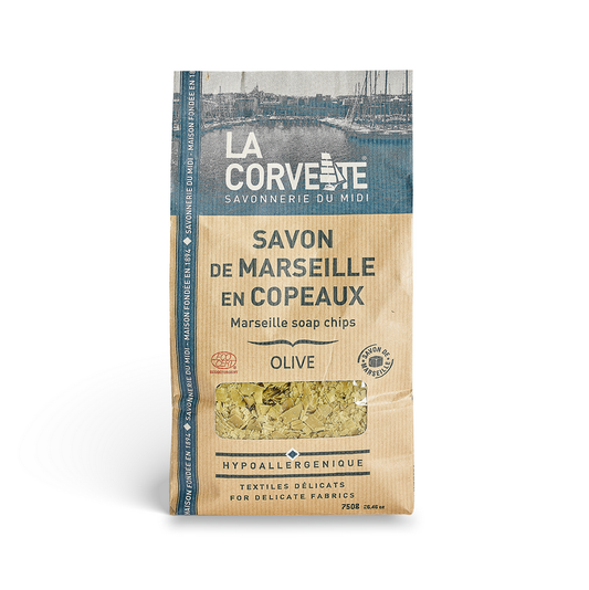 La corvette -- sachet de savon de marseille en copeaux olive - 750 g